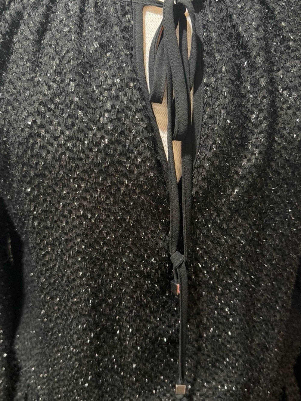 Michael Kors Black Long-Sleeve Tie-Neck Glitter Dress - Picture 3 of 3